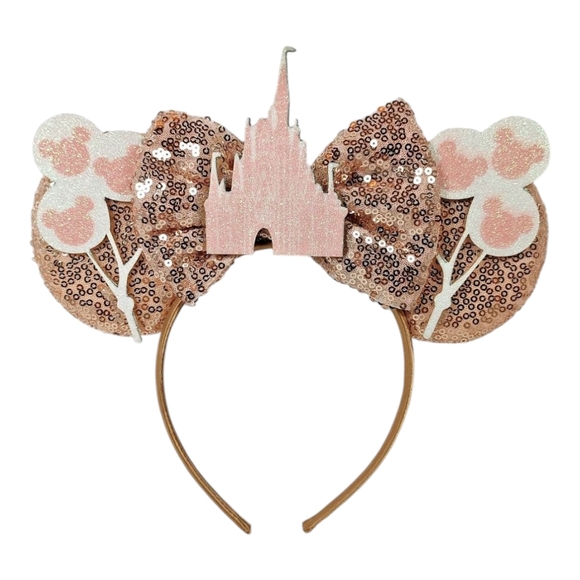 Mickey Mouse Ears Disney World Disneyland Headband Castle Bow Balloons Pink Flag - Picture 1 of 14